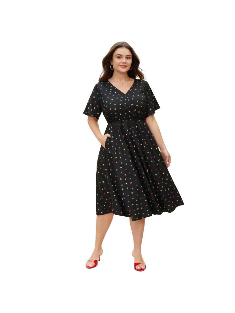 R51 NWT 5XL Bloomchic Sz 28 Poka Dot Dress $32 MSRP Black Multi-Colors R0000051